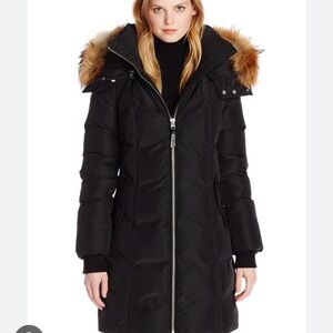 Mackage Black Puffer Coat with Brown Fur Trim